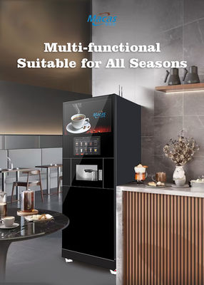 Instant thee koffie automaten op de vloer staan met een 27 inch reclame scherm