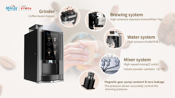 kopen 220V automatische koffieverkopende machine 2000W met 15,6 inch touchscreen online vervaardiging